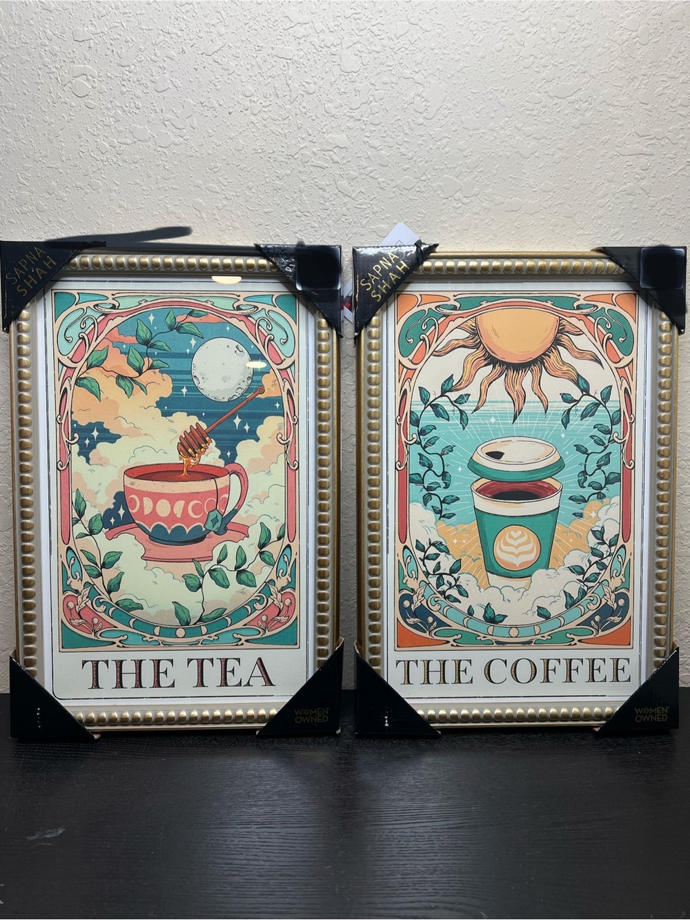 NEW Sapna Shah Set of 2 "The Tea" and "The Coffee" Tarot Card Framed Wall Art